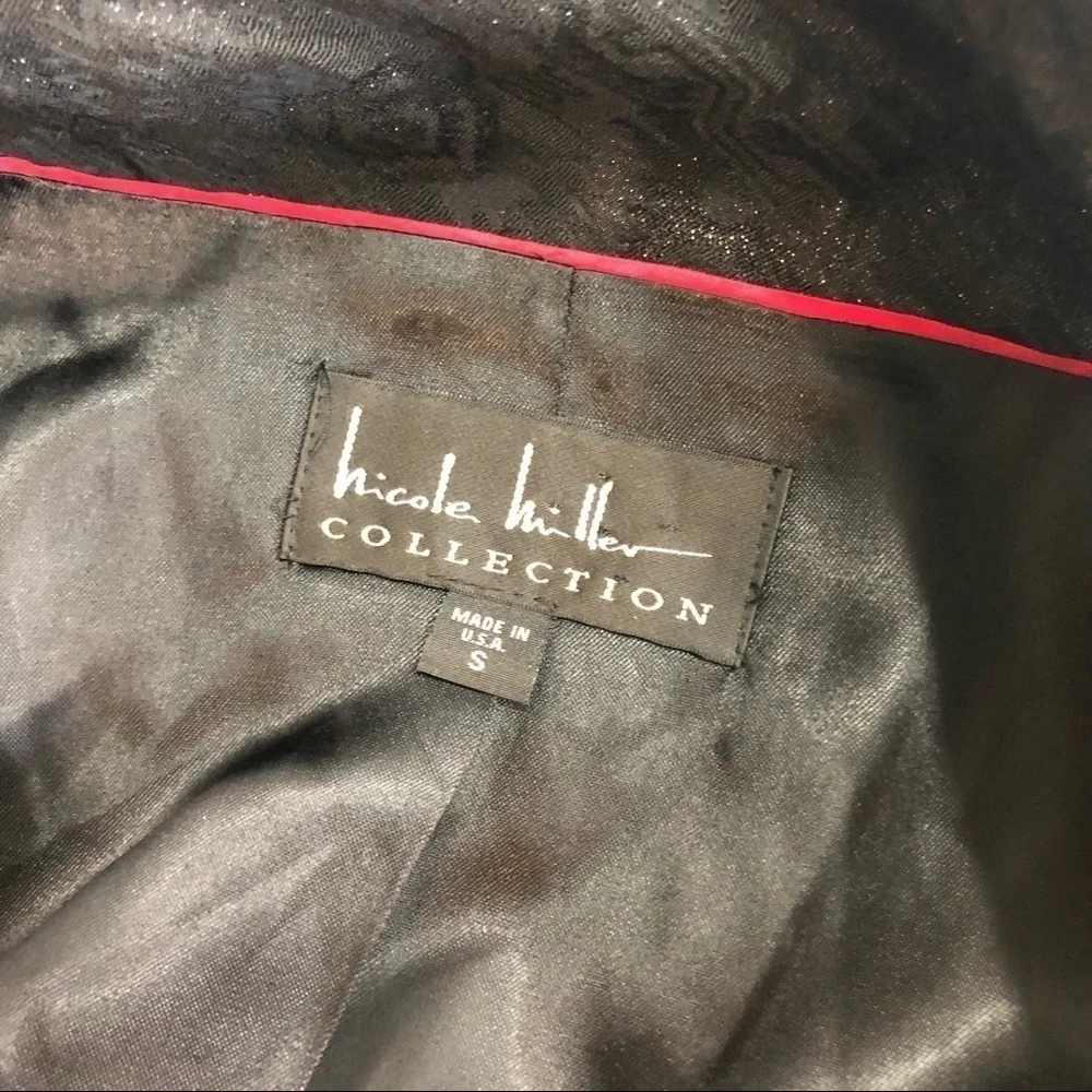 Nicole Miller Collection vintage jacket black metallic brocade bell sleeves S - Picture 9 of 11